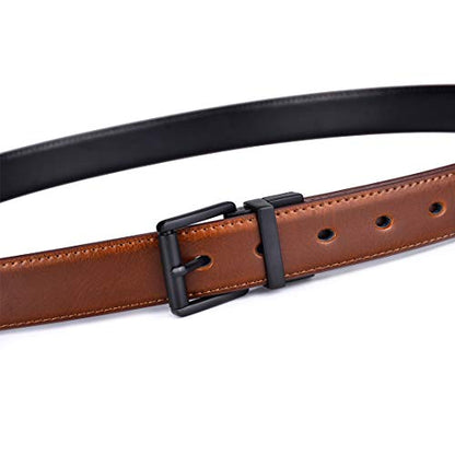 Beltox Men’s Belt Dress Casual Reversible Leather 1.1” w Roller Buckle Rotated - color: Black/Brown W Black Buckle, size: 35-36