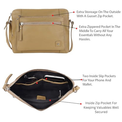 Leather Crossbody Bags for Women Small Soft Genuine Pebbled Sling Shoulder Handbag Crossover Purse with Full Adjustable Strap (Khaki Green Nappa) - color: Khaki Green Nappa