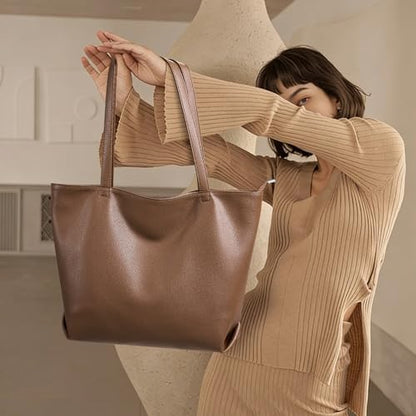 WLLWOO Soft Vegan Leather Tote Bag for Women Large Hobo Zipper Purse | Casual Shoulder Handbags Carryall for Work Daily Weekender Travel Commute - color: Coffee