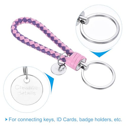 PATIKIL Braided Leather Keychain with Key Ring Sleeve, PU Woven Wristlet Lanyard Strap Fob Keyring Holder for Car Bag Pendant - color: Purple Punk