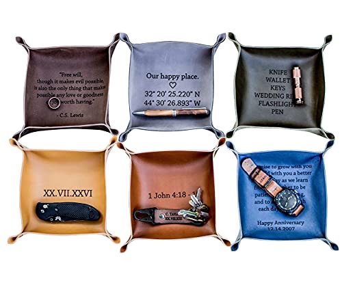 Personalized Leather Valet Tray and Catchall, Handmade in the USA, Gift Idea for Him