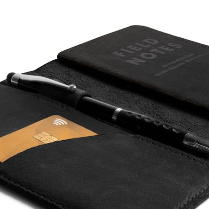 Leather Field Notes Cover, Leather Notebook Cover 3.5 x 5.5 in. with Card and Pen Holder, Handmade Protective Storage for Pocket Moleskine Journal Cover, Book & Notebooks, Notepad Wallet for Travelers (Charcoal Black) - color: Charcoal Black