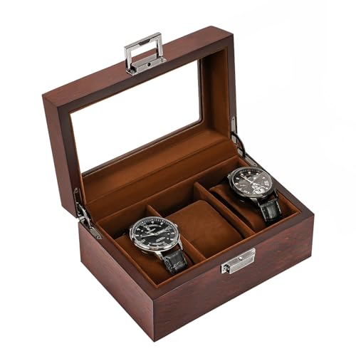 ProCase Wooden Watch Box, 3 Slot Mens Watch Display Case, Espresso | Wood Watches Holder Storage Organizer with Clear Lid, Anniversary Christmas Birthday Gift for Dad Friend Father Men Women - color: Espresso, size: 3-Slot