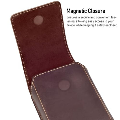 ykooe Genuine Leather Phone Holster Compatible with iPhone 17 16 15 14 13 12 & Pro Models, Galaxy S25 S24 S23 S22 -Belt Clip and Magnetic Closure,Dark Brown, L - color: Dark Brown, size: L