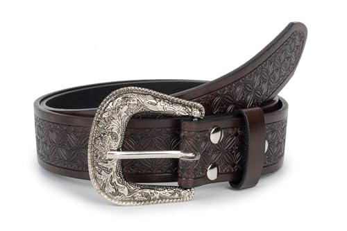 Utaly Cowgirl Western Leather Belts Adjustable Turquoise Buckle Cowboy Belt - color: Coffee Cowboy Belt