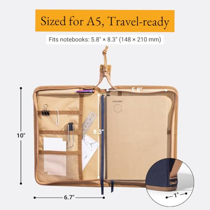 LOCHBY® Field Folio A5 | Zipper Journal Notebook Cover | Water Resistant Waxed Canvas | Included Tomoe River Notebook | Perfect for Travel, Art, Bullet Journal - color: Nautical, size: A5 Zipper