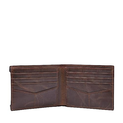 Fossil Men's Leather Bifold Sliding 2-in-1 with Removable Card Case Wallet for Men - color: Derrick Dark Brown