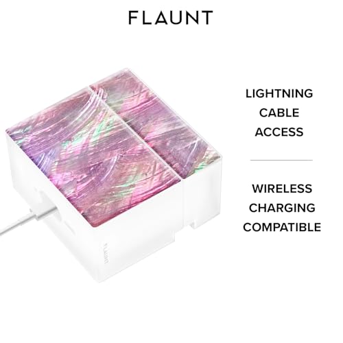 Flaunt Official Square AirPods 4 Case - Pink Mother of Pearl | Lightweight & Shockproof Case with Wireless Charging - Stylish Protective Case for AirPods 4 with Silver Ring - color: Pink Mother of Pearl, size: AirPods 4