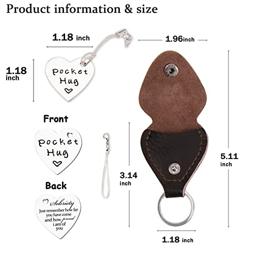 Qunrwe Pocket Hug Token,Long Distance Gifts Keepsake,Double Sided Inspirational Thinking of you Gift with Leather Keychain - color: Sobriety