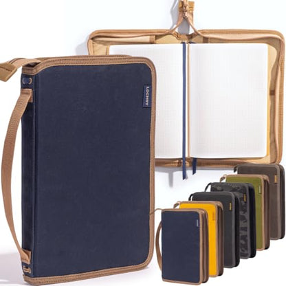 LOCHBY® Field Folio A5 | Zipper Journal Notebook Cover | Water Resistant Waxed Canvas | Included Tomoe River Notebook | Perfect for Travel, Art, Bullet Journal - color: Nautical, size: A5 Zipper