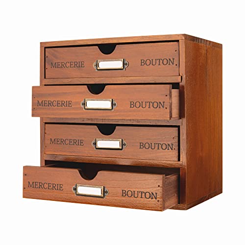 Small Wooden Drawers Wooden Box with Drawer Brown | 4 Drawer Storage Box for Apothecary Cabinet, Apothecary Drawers，Desktop Organizer with Metal Handles for Office，Home - color: BROWN-SMALL