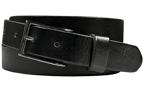 Men's Full Grain Genuine Leather One Piece Casual Dress Belt or Punk Star/Studded Jean Belt, 1-1/8"(30mm) wide - color: Black-black, size: 42