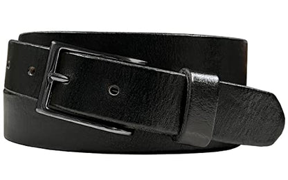 Men's Full Grain Genuine Leather One Piece Casual Dress Belt or Punk Star/Studded Jean Belt, 1-1/8"(30mm) wide - color: Black-black, size: 42