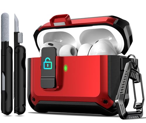 R-FUN for AirPods Pro 3 Case with Lock Magnetic Lid, Red - color: DHF-Red, size: Airpods Pro 3