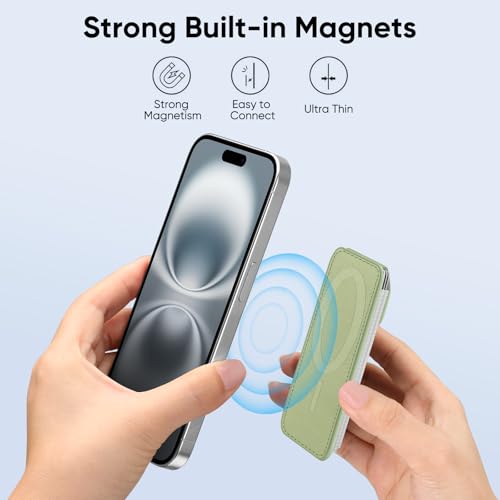FINPAC MagSafe Wallet Magnetic Card Wallet Holder for Women Men | For iPhone 17/16/15/14/13/12 Series, Safe RFID Blocking Slim Leather 6 Card Holder - color: Bamboo Green