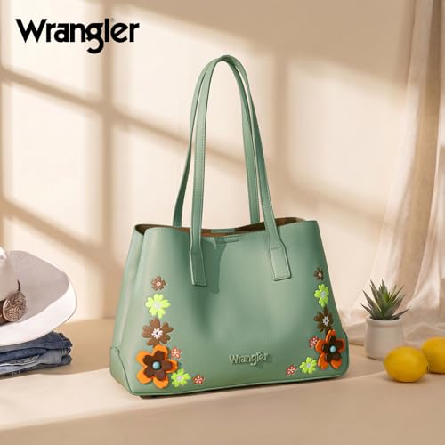 Montana West Wrangler Tote Bag for Women Designer Floral Purse Handbag Top Handle Satchel Shoulder Bag - color: Floral Green