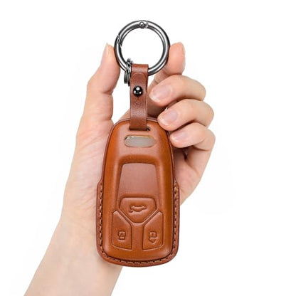 Genuine Leather Audi Key Fob Cover, Compatible with A4 Q7 Q5 TT A3 A6 SQ5 SQ7 R8 S5, 360 Protection, Brown - style: Brown