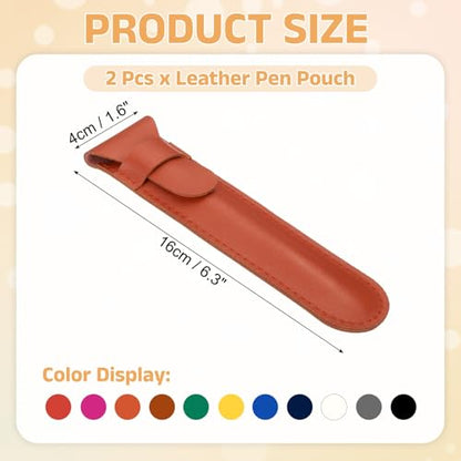 uxcell 2 Pcs Leather Pen Pouch, Flip Single Pen Case Holder Protective Sleeve Cover for Fountain Ball Points Pencils Touch Office Desk Supplies, Orange - color: Orange