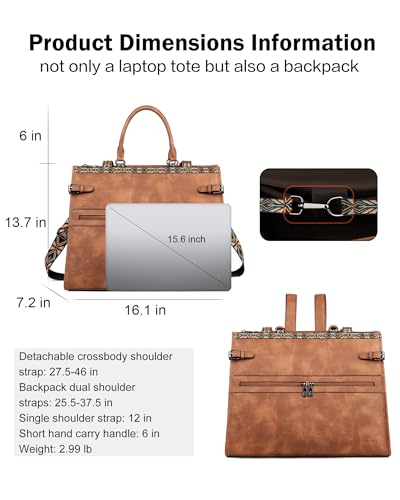 Laptop Bag for Women Designer PU Leather, 15.6inch | Large Tote Bags Backpack Purses with 15.6 Laptop Compartment Shoulder Handbag, for Office, Business, Travel, Daily Use - color: 1 Brown Retro Style