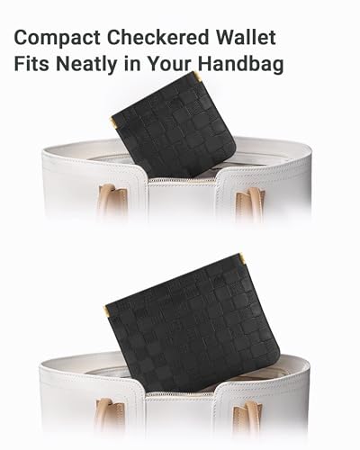 2 Pack Checkered Makeup Bag PU Leather Cosmetic Pouch Snap Closure | 7x5.5 & 4.5x4.5 Inch, Travel Daily Use, Coin Lipstick Holder, Purse Organizer, Stain-Resistant, 3 Colors - color: black