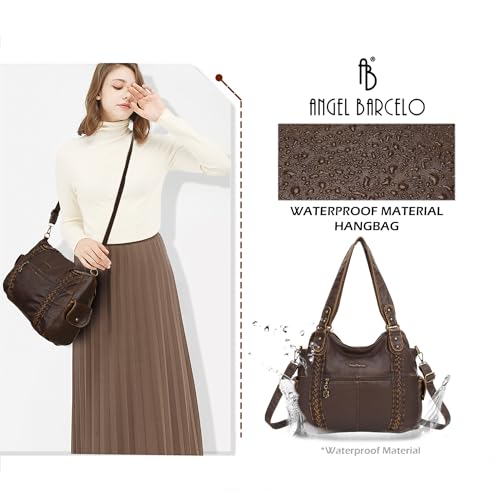 Angel Barcelo Purses for Women Soft PU Leather Shoulder Bag Crossbody Purse and Handbags - color: Brown-7