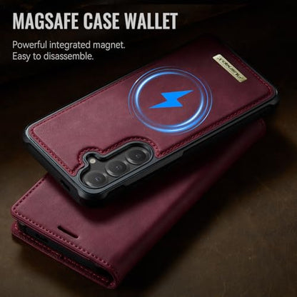 for Samsung Galaxy S24 5G 2in1 Detachable Wallet Case, Burgundy | Compatible with Magsafe, Magnetic, RFID Blocking Card Holder, Shockproof, Kickstand, Wireless Charging, PU Leather Flip Cover - color: Retro Burgundy, size: Galaxy S24 - 6.2"