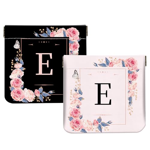 2Pcs Initial Letter PU Leather Small Squeeze Coin Purse Pouch Mini coin Bag Unique And Cute Wallet Cosmetic Bags For Women Girls Men Change Bag Letter E - color: Letter E