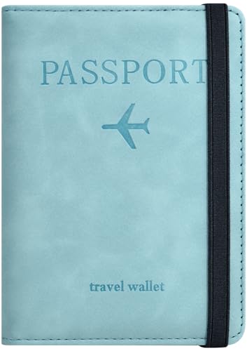 Passport Holder, Passport Cover with Credit Card Slot and Boarding Pass Slot Combo, Passport Wallet Case Book Travel Must Have, RFID Blocking Leather Travel Accessories, Sky Blue - color: Sky Blue