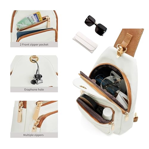 Sling Bag Set, PU Leather Sling Bag, Multi-Zipper Design for Travel, Outdoors, Valentine’s Day Gifts - color: 02-white