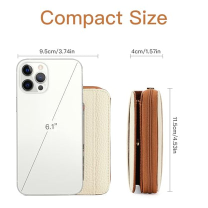 GOIACII Small Wallet for Women RFID Blocking Credit Card Holder Ladies Compact Purse Zip Around Wristlet Vegan Leather White and Brown - color: C04 White & Brown