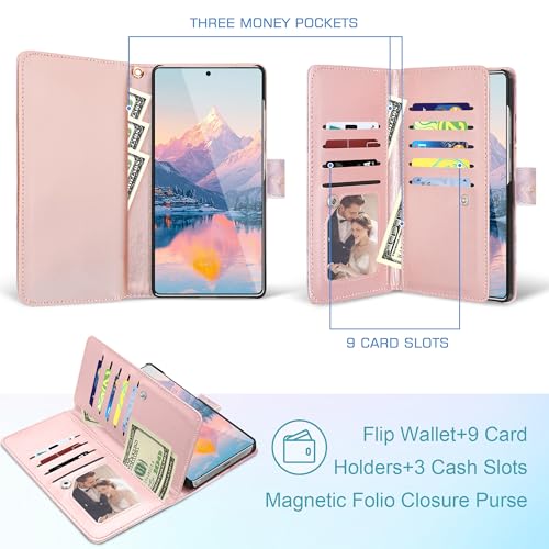 Fingic for Samsung Galaxy S26 Ultra Wallet Case with Card Holder Kickstand | PU Leather Detachable Wrist Strap Shockproof Protective Flip Phone Case for Women for Galaxy S26 Ultra 6.9" 2026, Rose Gold