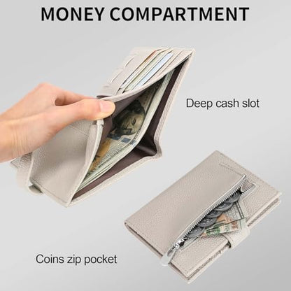 Passport Holder Wallet for Women,RFID Blocking Zippered Coins Pocket and Cash Slot Slim Compact Travel Wallet Passport Cover Case - color: Grey