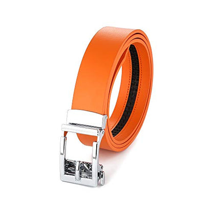 Gelante Genuine Leather Ratchet Dress Belt With Automatic Sliding Buckle - Minimalistic Style-Trim to Fit - color: Orange