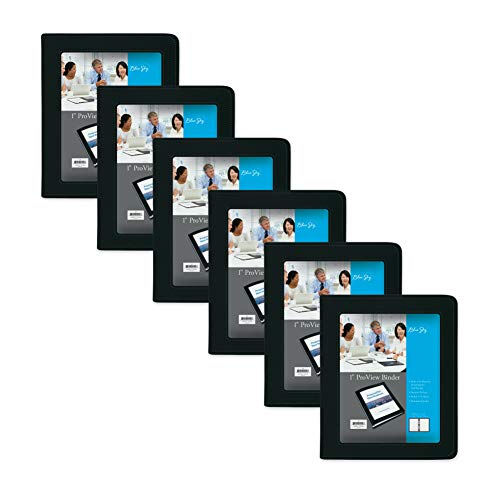 Blue Sky ProView Legacy Black 3 Ring Binder, Letter Size, 1", Textured Faux Leather Cover, Built-in Pockets, Holds 175 Sheets, 6-Pack (10504-C) | Textured Faux Leather Cover, Built-in Pockets, Each holds 175 Sheets, For Office and School - size: 1", style