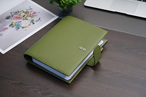 Moterm Leather Cover for Half Letter/Junior Discbound Planner, with Back Pocket (Pebbled-Olive) - color: Pebbled-olive