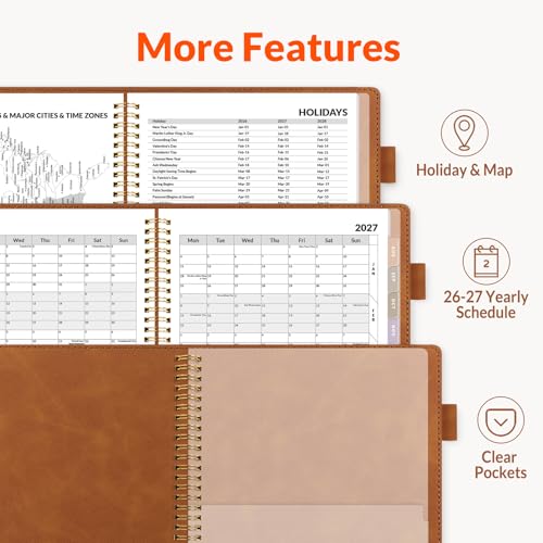 SUNEE 2026-2027 Weekly & Monthly Planner 6.4"x8.5" - 12 Month (July 2026 - June 2027), Vegan Leather Cover Planner Academic Year Calendar, Pocket, Notes, Monthly Tab, Brown - color: Brown