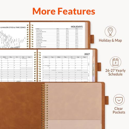 SUNEE 2026-2027 Weekly & Monthly Planner 6.4"x8.5" - 12 Month (July 2026 - June 2027), Vegan Leather Cover Planner Academic Year Calendar, Pocket, Notes, Monthly Tab, Brown - color: Brown