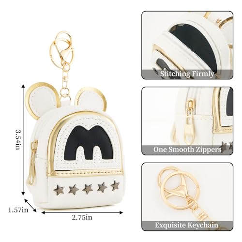 WOZEAH Mini Backpack Keychain for Women,Cute Cartoon Pouch Coin Purse with Zipper for Key Card Lipstick Headset Cosmetics Bag（M White） - color: M White