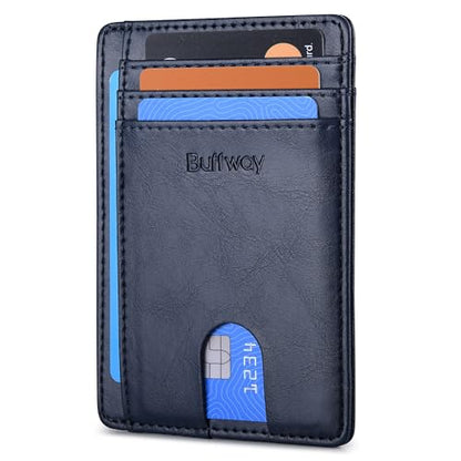 Buffway Slim Minimalist Front Pocket RFID Blocking Leather Wallets for Men and Women - Alaska Blue - color: Alaska Blue