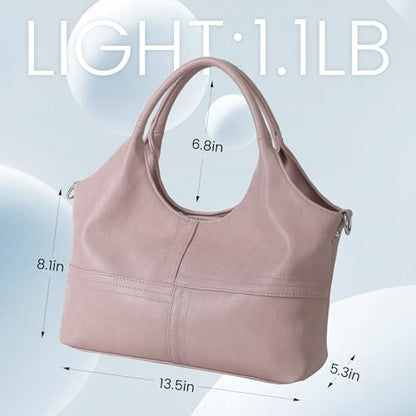 KOGTLA Medium Vegan Leather Purses for Women with Detachable Satchel Strap, Ladies Handbags, Tote Hobo Bags with Two-Handle - color: Pink