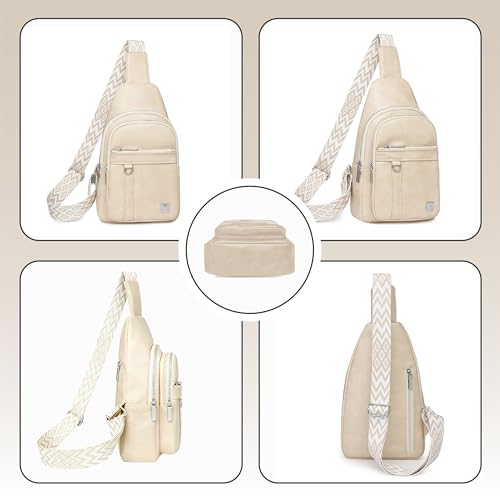 Sling Bag Set, PU Leather Sling Bag, Multi-Zipper Design for Travel, Outdoors, Valentine’s Day Gifts - color: 03-white