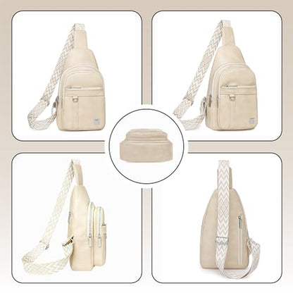Sling Bag Set, PU Leather Sling Bag, Multi-Zipper Design for Travel, Outdoors, Valentine’s Day Gifts - color: 03-white
