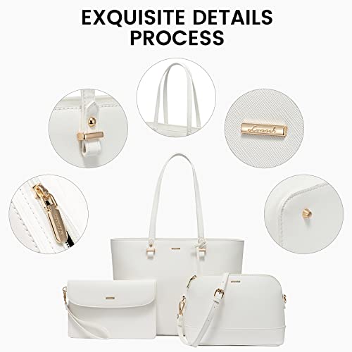 LOVEVOOK Handbags for Women Shoulder Bags Tote Satchel Hobo 3pcs Purse Set - color: White