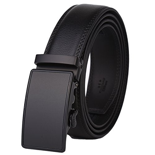 Men's Real Leather Ratchet Dress Casual Belt, Cut to Exact Fit,Elegant Gift Box - color: Black Style11, size: Adjustable from 44" to 52" Waist
