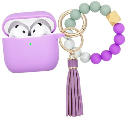 KOUJAON Compatible with AirPods 4 Case Cover, Soft Silicone Protective Cover with Bracelet Keychain, Compatible with Apple AirPods 4th Generation Wireless Earbuds (Light Purple) - color: Light Purple