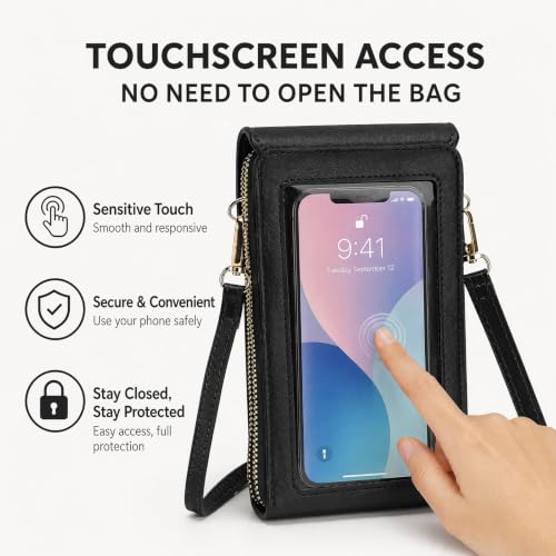Crossbody Phone Purse, Small Cross Body Wallet Purses with Adjustable Shoulder Straps for Women Anti-Theft PU Leather Bag - color: Black