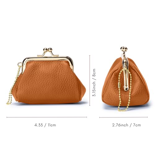Genuine Leather Coin Purse for Women, Brown - color: Brown
