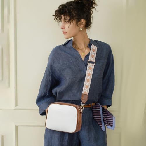 GOIACII Top-Handle Crossbody Bags for Women Soft Leather Trendy Purse Circle Handbags Small - color: D03 White and Brown