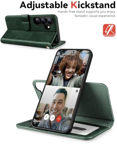 OCASE for Samsung Galaxy S25 Detachable Wallet Case, Blackish Green | 2-in-1, Card Holder, RFID Blocking, Stand, Wrist Strap, Shockproof, Wireless Charging, Magnetic, PU Leather Flip Phone Cover - color: Blackish Green, size: Samsung Galaxy S25
