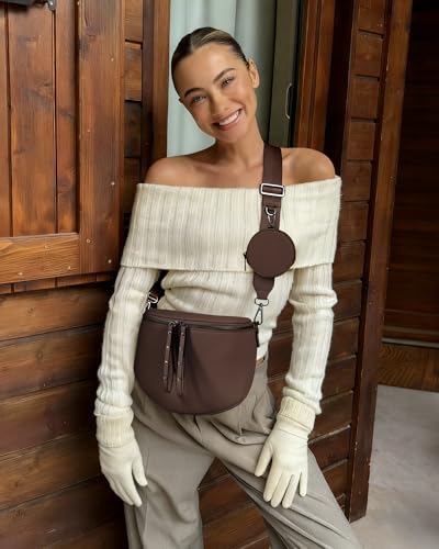 Crossbody Bags for Women, Large Vegan Leather Trendy Bum Bag - color: Chocolate Brown